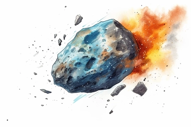 Watercolor, Design an image highlighting a potentially hazardous asteroid (PHA) on a close approach to Earth clipart, hd, on a white background, spaced out