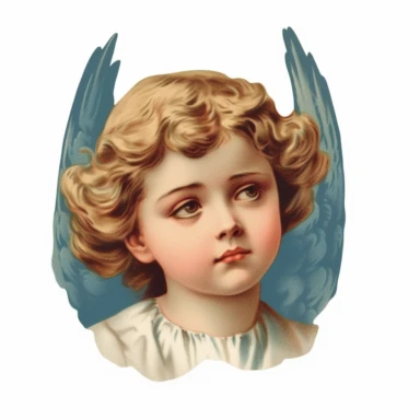 Vintage 1920 Portrait Shot View Of a Sad child head with Angel Wings Behind it Illustration , in the style of late 19th century, Chromolithograph, 1920s Illustration, Vintage, Chromolithograph, Colorful, Antique, Ephemera, Clipart, 8k, Isolated on white