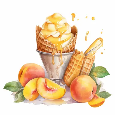 yellow ice cream with apricot in a waffle watercolor clipart