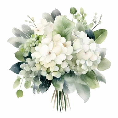 watercolor collection clipart wedding bouquet white creme hydrangeas eucalyptus decent colors no background