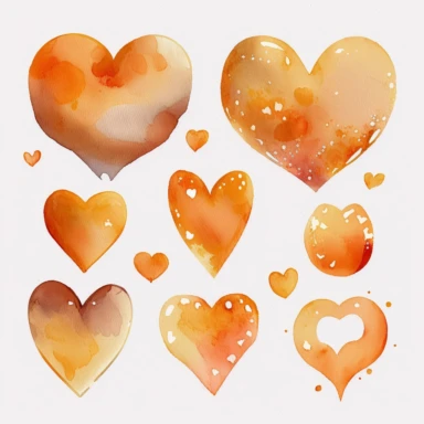 watercolor orange color hearts different shades clipart