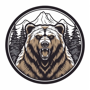 Scene description: Create a logo for a football team inspired by bears, Montana, and Berlin, Germany. The logo should capture the essence of strength, resilience, and friendliness associated with bears. Incorporate the Brandenburg gate of Berlin in the background. Additionally, integrate the natural beauty of Montana's landscapes, including mountains, forests, and rivers, to evoke a sense of adventure and freedom. Modifiers: The logo should have a clip art style with a clean and minimalist aesth