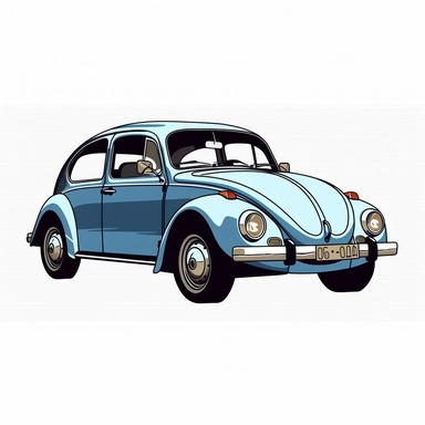 Style clipart, on a white background, vector, vector illustration, 1970 Pale Blue Volkswagen Beetle, svg