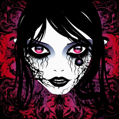 Produce a clipart illustration of a goth woman with eyes that emit an ethereal glow. Add a generous amount of vibrant colors to her attire, while ensuring the image is highly detailed and sharp. The background should be plain white