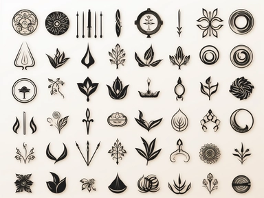 clipart luxury flourishes accents dingbats, black vector on white background for a bohemian creative coach, clipart. Use a design and style that embodies a Balanced, Timeless, Sophisticated, Artful, and Modern personality. images of Natural wood, metal, stone, glass, and minimalist patterns to emphasize the brand's style.