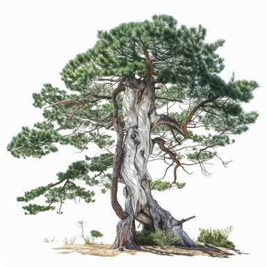 watercolor clipart of Scots pine tree, white background, white vines, 4k, octane render, detailed, hyper-realistic, cinematic, photography by Joel Meyerowitz, Roger deakins, Slim Aarons, Craig Mullens, artstation