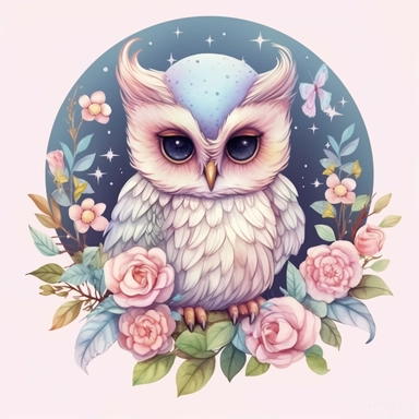 Pastel Cute Beautiful Fairy Baby night owl and Floral Moon Sublimation Clipart,Cartoon,hyper realistic, intricate detail, illustration style,high solution,on the white background