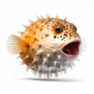 Clipart,A pufferfish inflating to defend itself, hyperrealistic, hyper high definition