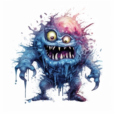 mystical dark scary watecolor halloween monster clipart, hd 4k, detailed, focused, isolated on white background