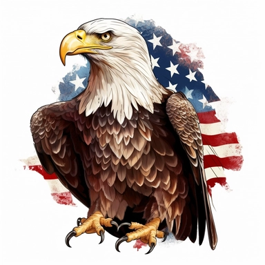 full body eagle with american flag Clipart,on white background with margins
