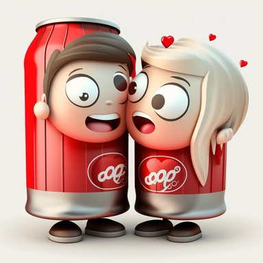 3D Cartoon lovers in the form of coca cola clipart mascot , with a transparent background, 128K super mega pixel, insane detail, hyper-detailed, with huge details, UHD, 8K