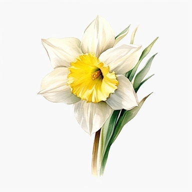 watercolor, birth floral,single leaf, daffodil special, clipart, white background