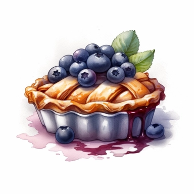 a watercolor of a blueberry pie , victorian style blueberry academy, blueberry purple nuances, vector free clipart illustration, in the style of unreal engine 5, 32k uhd, detailed features, white background