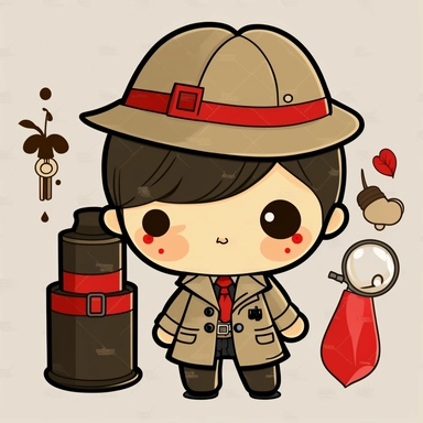 cute detective clipart, png, investigation, secret agent art, colors, beige, black and red, transparent background