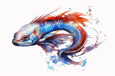 Watercolor, Dragon Eel Fish, clipart, hd, on a white background, spaced out