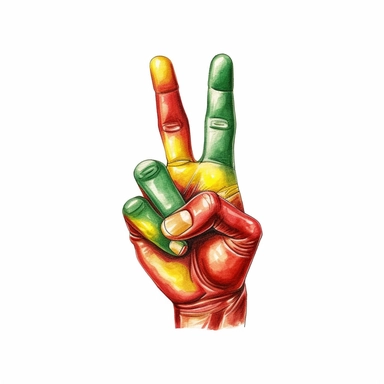 Cute Beautiful Red yellow green Peace Sign Hand For juneteenth Watercolor Clipart,Cartoon, hyper realistic, intricate detail, illustration style,high solution,on the white background