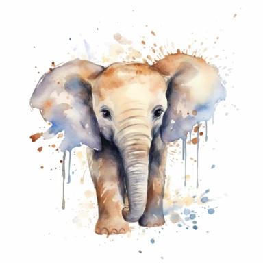 cute elephant, trumpeting joyfully, a symbol of strength and grace, earthy watercolor, clipart, on a white background