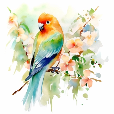 peach-faced lovebird,FLOWERS, watercolor painting by JOHN SINGER SARGENT, clipart, white background