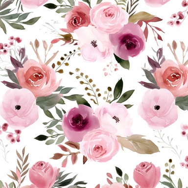 Boho rose seamless pattern for fabric, WHITE background, pink floral digital paper, Pink wedding clipart with rose bouquets