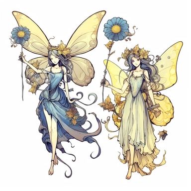 Clipart of summer fairy butterflies and flowers, in the style of watercolour, clean outline, magical, enchanted,