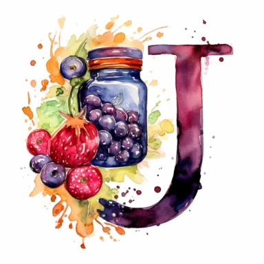 Clipart, Watercolor letter j with jam around it
