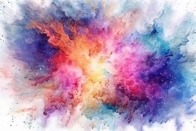 Watercolor, Craft a high-redshift Lyman-break galaxy, exhibiting a break in the spectrum due to the absorption of Lyman-alpha radiation clipart, hd, on a white background, spaced out