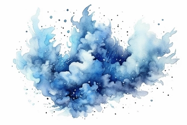 Watercolor, Design a young blue star cluster, a gathering of hot, massive stars born from the same molecular cloud clipart, hd, on a white background, spaced out