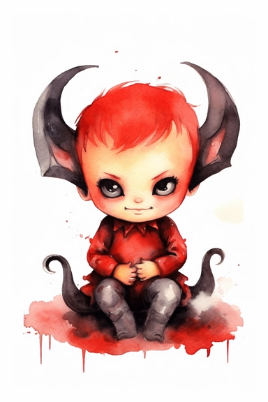 devil watercolor clipart cute isolated on white background