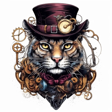 steampunk panther, dirty style Sublimation Clipart, isolated on white background