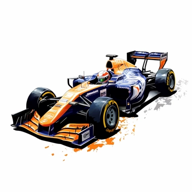 Clipart of the formula one car from Yuki Tsunoda with minimal details, aquarel colored cartoon style with thick borders. Only the car. White background, no floor, no shadow