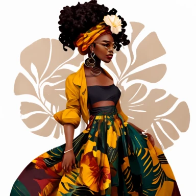 stunningly beautiful full body afican american woman clipart with voluminous big goddess loc of hair wearing a fashion nova outfit??, fashionable, isolated design, clipart image inspired by Hui Mu