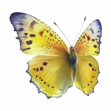 watercolor butterfly clipart, flying butterly, full yellow, bright color, no outlines, white background, no text