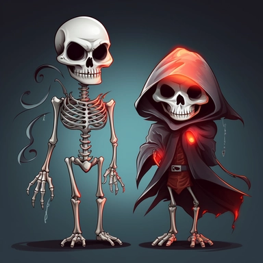 halloween characters skeleton vector illustrations by adobe free vector clip art illustrations, in the style of shiny eyes, aetherclockpunk, dark silver and light red, digitally enhanced, 2d game art, realistic hyper-detail, cartoon mis-en-scene