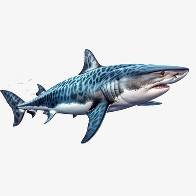 a single clipart image png graphic of a Hyper Realistic Vibrante Tiger Shark Clipart Ocean Animals, Sea Life, Shark Illustrations