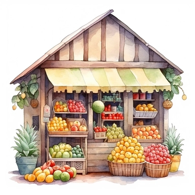 watercolor, cute fruit store, clipart