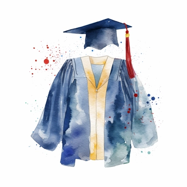 watercolor illustration of Academic gown, school clipart, studenti life style, clipart, watercolor clipart, watercolor splashes, illustration, artsy, white background