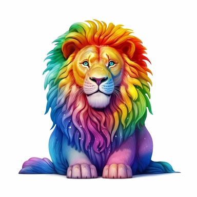 Cute Beautiful Rainbow Lion Pride LGBT Clipart,Cartoon, hyper realistic, intricate detail, illustration style,high solution,on the white background