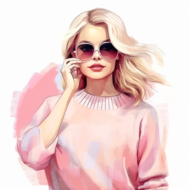 beautiful blonde girl in fashionable clothes in shades of pink and cream, clipart, isolated on white background, 4K