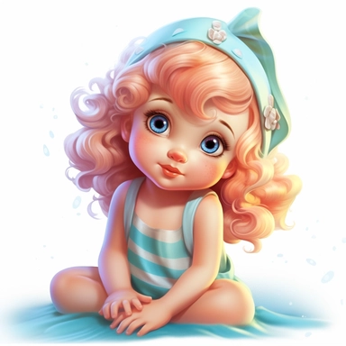 clipart of super cute baby girl in the beach white background charming anime characters Thomas Kinkade Nadja Baxter Anne Stokes Nancy Noel