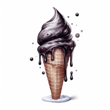 Black ice cream, high level watercolor, hyper realistic cartoon, white background, 8k, ultra detailed clipart