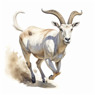 Addax running, watercolor, sharp illustration clipart, insane detail, white background