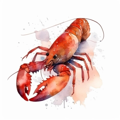 Watercolor crawfish clipart, white isolated background, space out, hd