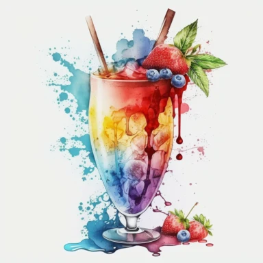 cartoon ,beverage,ice Summer drink, watercolor style,clipart,illustration, on white background