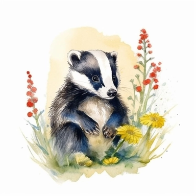 clipart watercolor badger in the style of Beatrix potter