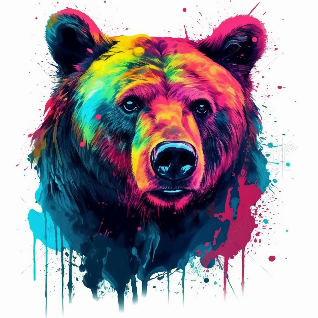 Detailed Illustration of Neon Grizzly Bear , beautiful, neon colors ...