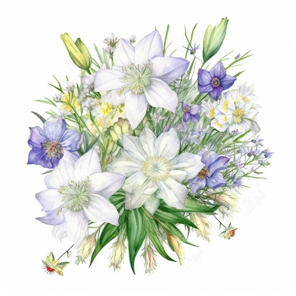 Edelweiss and Eustoma Ensemble Watercolor Art, Beautiful Realistic ...