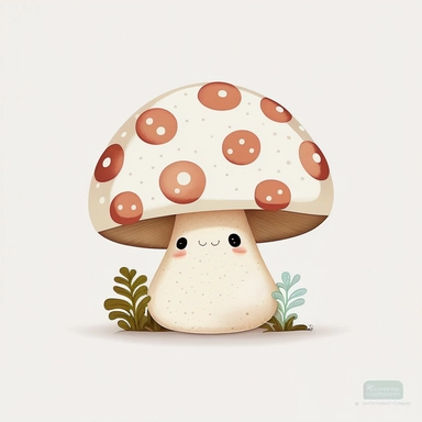 woodland mushroom, archive illustration, cute, white background, clipart