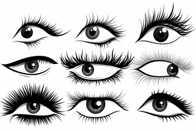 real eye lashes on a white background in silhouette style white background, fake eyelashes svg clipart, negative space + Sharp + realistic, photo realistic, cinematic, symmetrical, high detail,