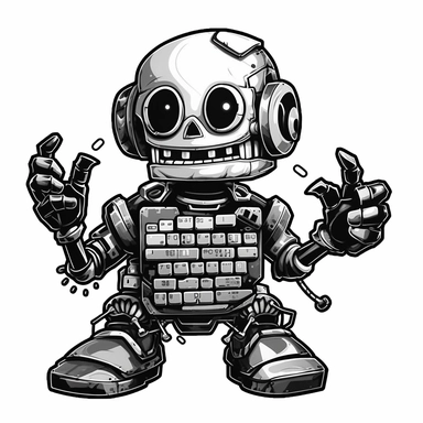 cute image of a custom mechanical computer keyboard sticker, black and white, logo, clipart, cartoon style
