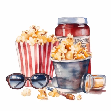 water color Movie Night Clipart, isolated on white background
